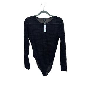 Cosabella Powerhouse Long Sleeve High-Leg Teddy Mesh L NWT Goth Grunge Black